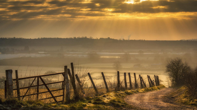 Dirt road fence field sunbeam #3 free wallpaper for desktop - medium preview image