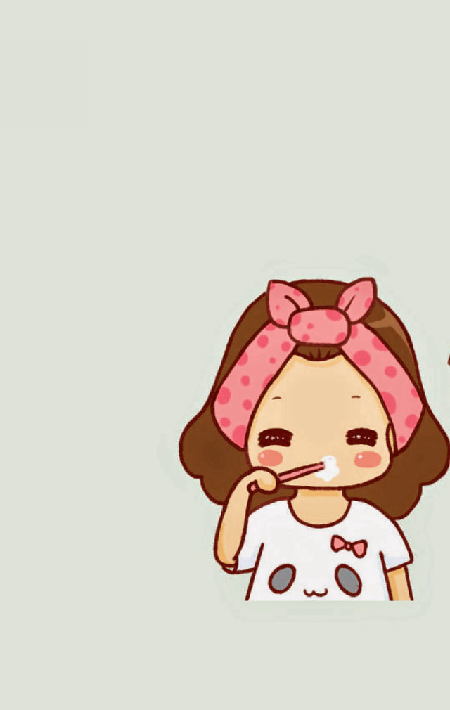 Girl brushing teeth pink bow free wallpaper for mobile - medium preview image