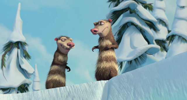 Cartoon animals snow hill trees free wallpaper for desktop - medium preview image