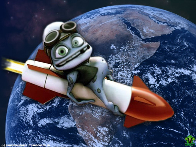 Cartoon character flying rocket space free wallpaper for desktop - medium preview image