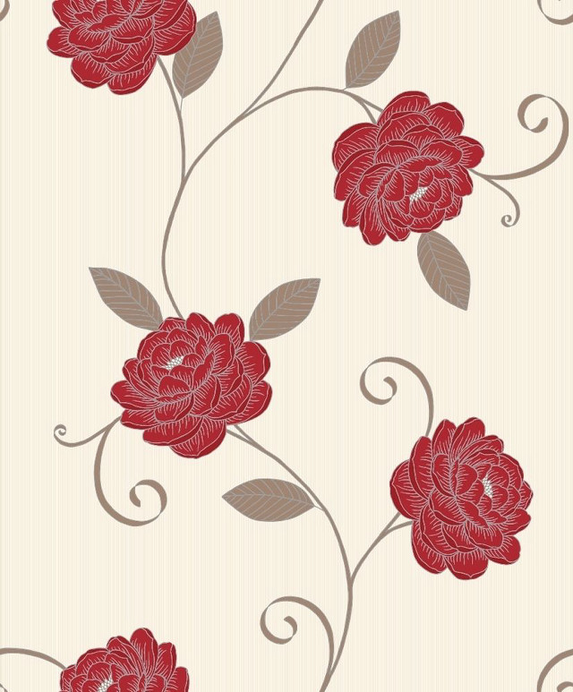 Red flower beige background swirls #2 free wallpaper for mobile - medium preview image