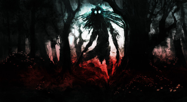 Creepy creature forest red green free wallpaper for desktop - medium preview image