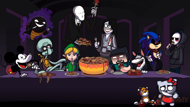 Cartoon characters table cake skeleton free wallpaper for desktop - medium preview image