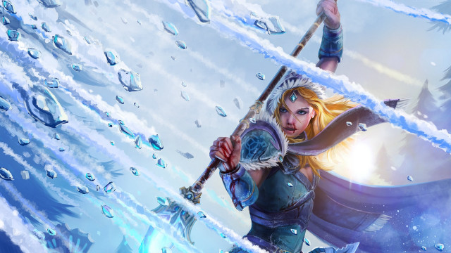 Woman holding spear shield painting free wallpaper for desktop - medium preview image