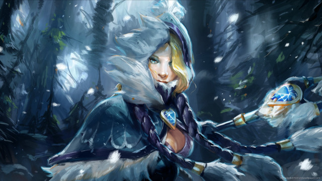 Winter woman snowwolf snowball forest free wallpaper for desktop - medium preview image