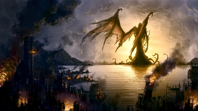 Dragon flying city night fire #2 free wallpaper for desktop - medium preview image