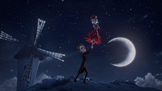 Cartoon character lantern windmill moon free wallpaper for desktop - medium preview image