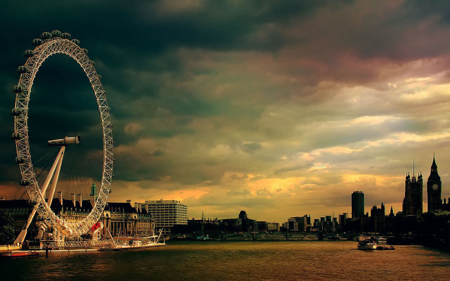 Ferris wheel river cloudy sky #2 free wallpaper for desktop - medium preview image