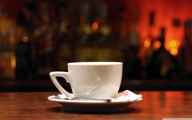Coffee cup saucer spoon table free wallpaper for desktop - medium preview image