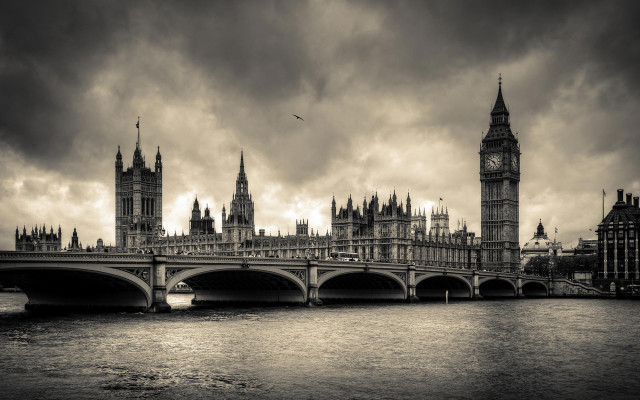 Bridge clock tower london black free wallpaper for desktop - medium preview image