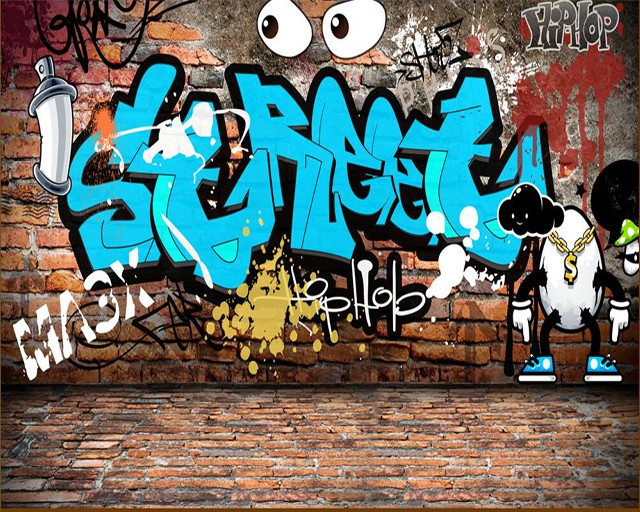 Brick wall graffiti cartoon character free wallpaper for desktop - medium preview image