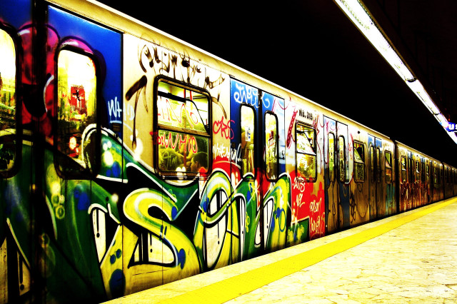 Train graffiti station night person free wallpaper for desktop - medium preview image