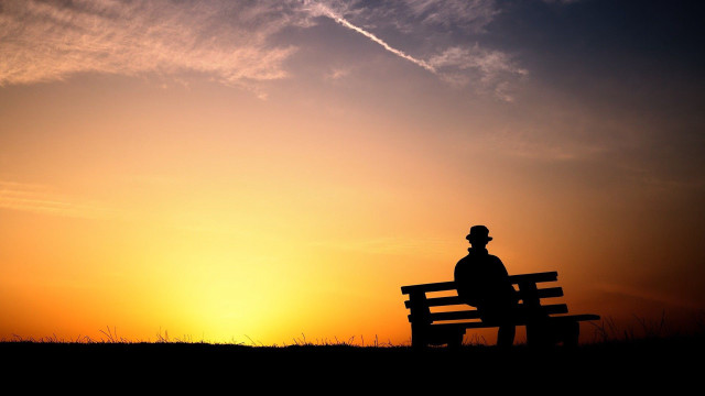 Man bench sunset plane sky free wallpaper for desktop - medium preview image