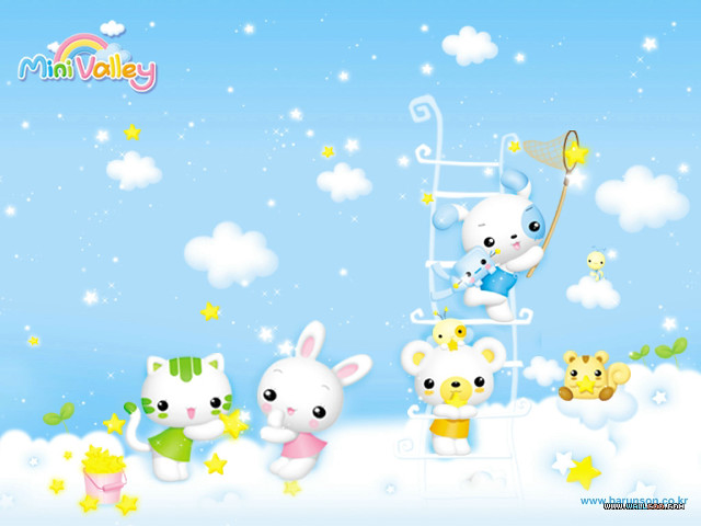 Little animals ladder snow stars free wallpaper for desktop - medium preview image