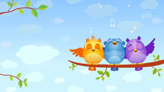 Birds branch music notes blue free wallpaper for desktop - medium preview image