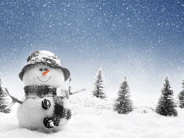 Snowman snow trees blue sky free wallpaper for desktop - medium preview image