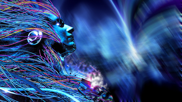 Blue face long hair neon free wallpaper for desktop - medium preview image