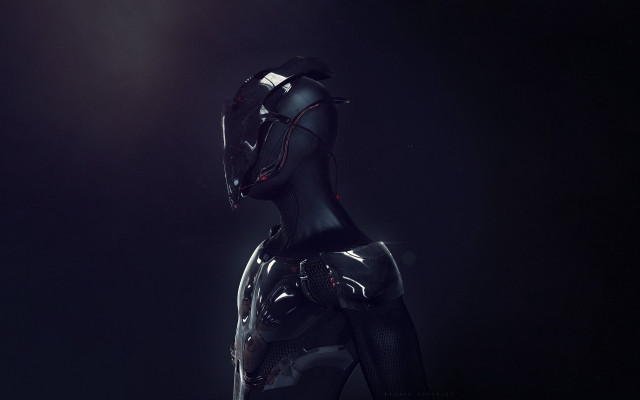 Black robot red light face free wallpaper for desktop - medium preview image