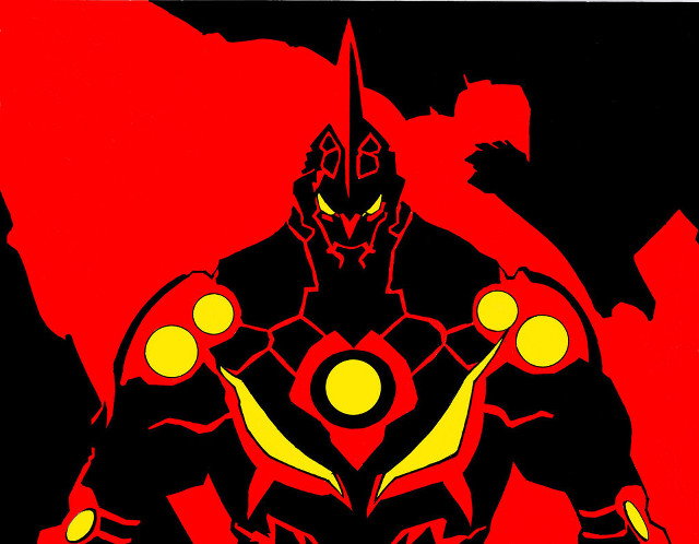 Stylized man yellow eyes red free wallpaper for desktop - medium preview image