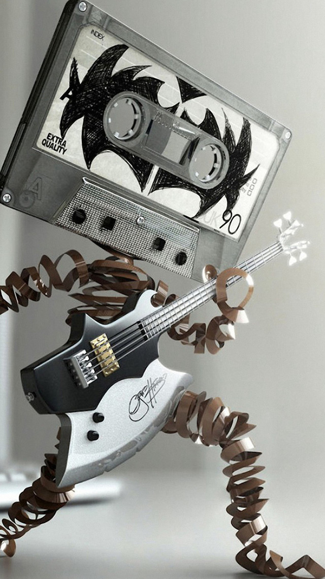 Music cassette guitar bat head free wallpaper for mobile - medium preview image