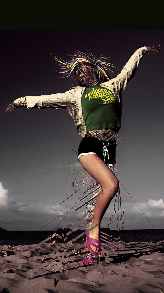 Beach woman trick arms outstretched free wallpaper for mobile - medium preview image