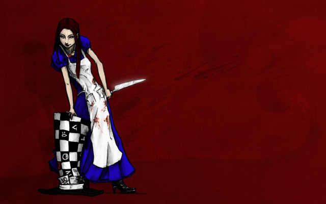 Alice bloodied knife checkered luggage free wallpaper for desktop - medium preview image