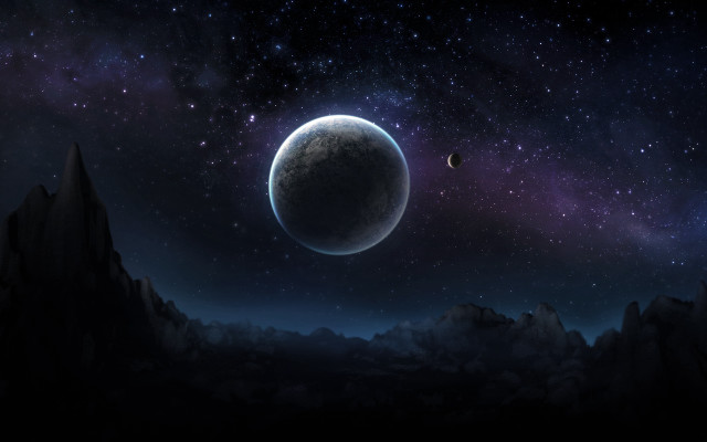 Planet two planets mountain range free wallpaper for desktop - medium preview image