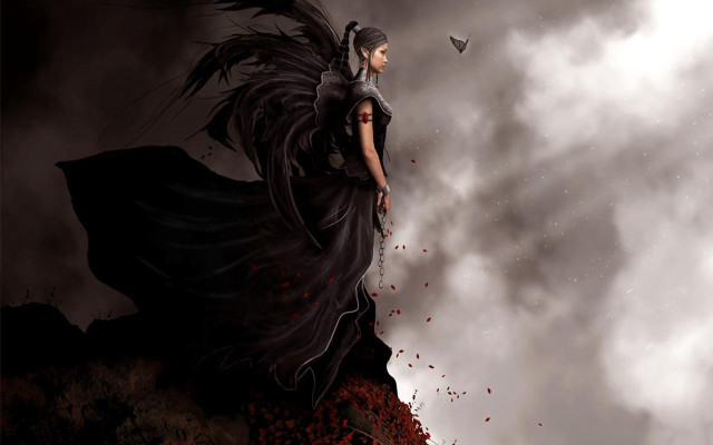 Woman black dress black bird free wallpaper for desktop - medium preview image