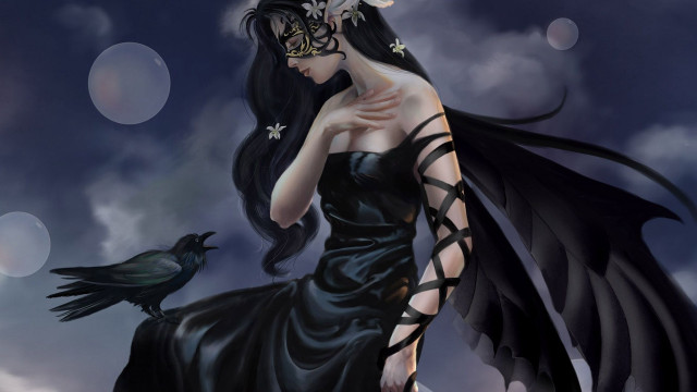 Woman black dress bird shoulder free wallpaper for desktop - medium preview image