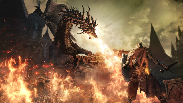 Man dragon fire castle flames free wallpaper for desktop - medium preview image