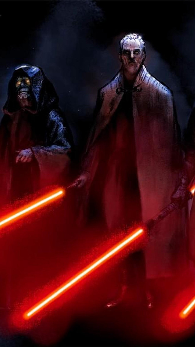 Costumed people lightsabers dark background free wallpaper for mobile - medium preview image