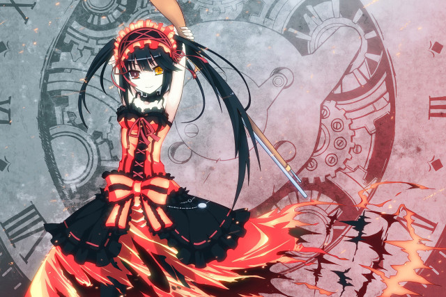 Woman red dress sword clock free wallpaper for desktop - medium preview image