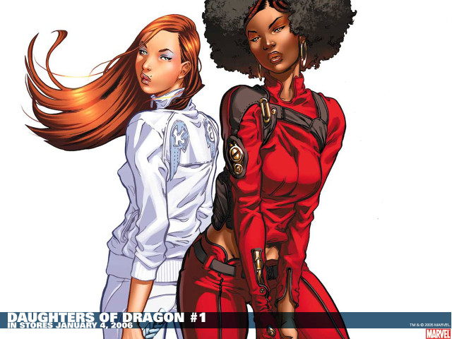 Two women red outfits long free wallpaper for desktop - medium preview image