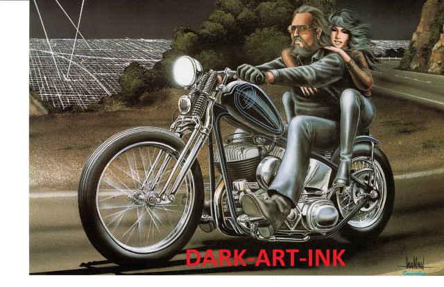 Man woman motorcycle night road free wallpaper for desktop - medium preview image