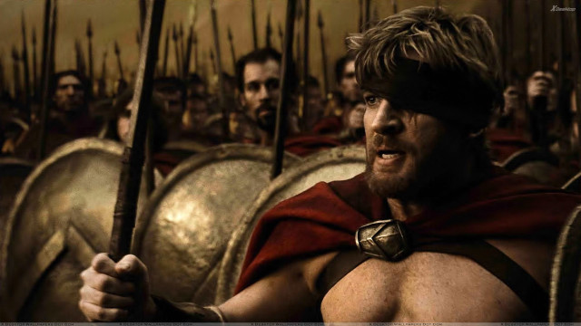 Man red cape sword group free wallpaper for desktop - medium preview image