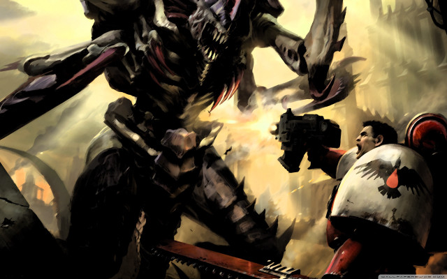 Giant alien attacking man helmet free wallpaper for desktop - medium preview image