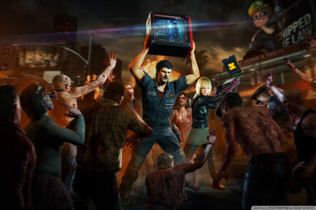 Man holding box zombies city free wallpaper for desktop - medium preview image
