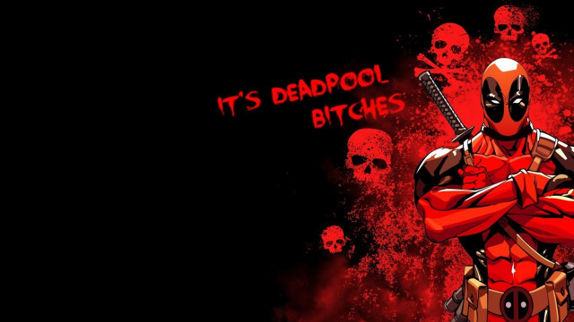 Deadpool gun skulls background caption #3 free wallpaper for desktop - medium preview image