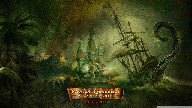 Pirate ship green sea octopus free wallpaper for desktop - medium preview image