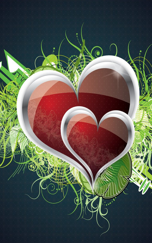 Hearts leaves arrows blue background free wallpaper for mobile - medium preview image