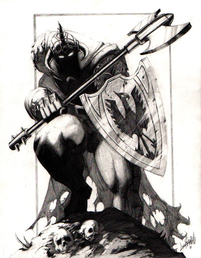 Man sword shield back drawing free wallpaper for mobile - medium preview image