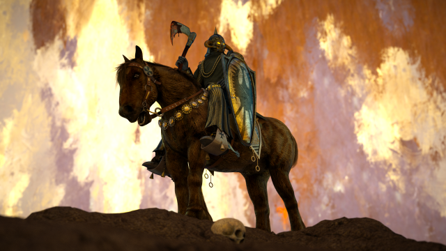 Man horse skull sword riding free wallpaper for desktop - medium preview image