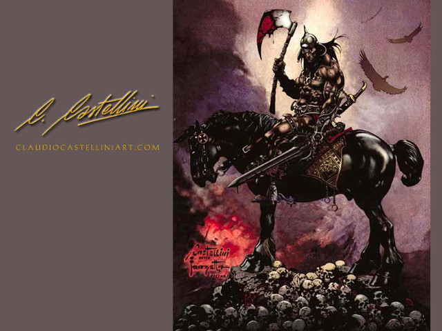 Man horse skulls flag hill free wallpaper for desktop - medium preview image