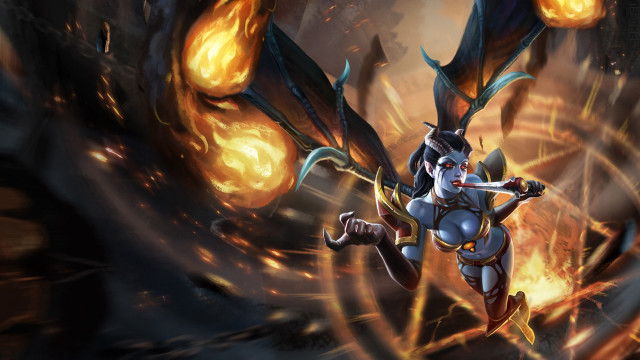 Woman sword fire dragon flames free wallpaper for desktop - medium preview image