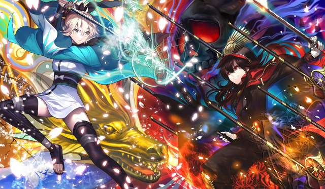 Anime characters swords demon fireworks free wallpaper for desktop - medium preview image