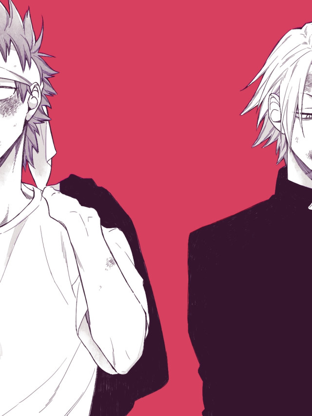 Anime 2boys blood lineart schooluniform free wallpaper for mobile - medium preview image
