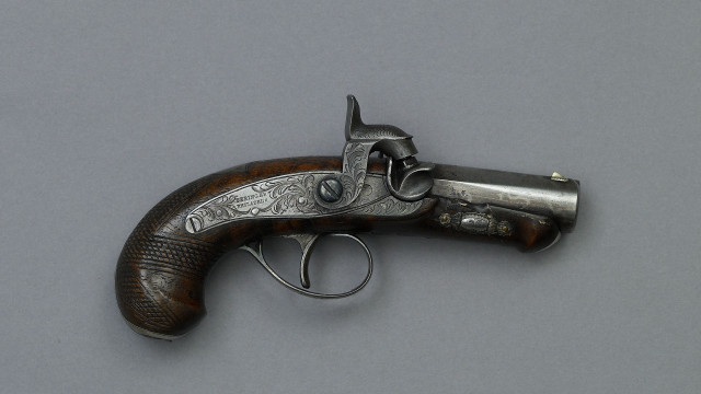 Silver wood revolver black handle free wallpaper for desktop - medium preview image