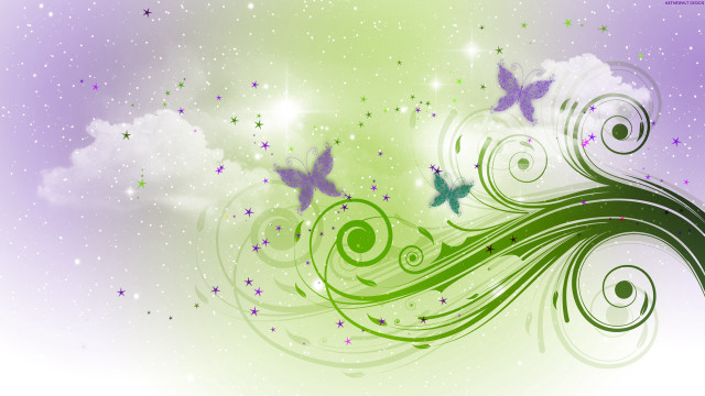 Green purple butterflies sky clouds free wallpaper for desktop - medium preview image