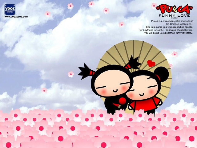 Cartoon characters hugging field flowers free wallpaper for desktop - medium preview image