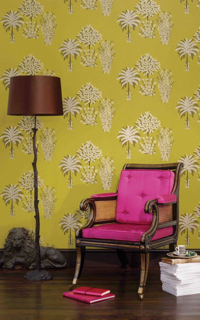 Chair lamp wallpapered room pink free wallpaper for mobile - medium preview image